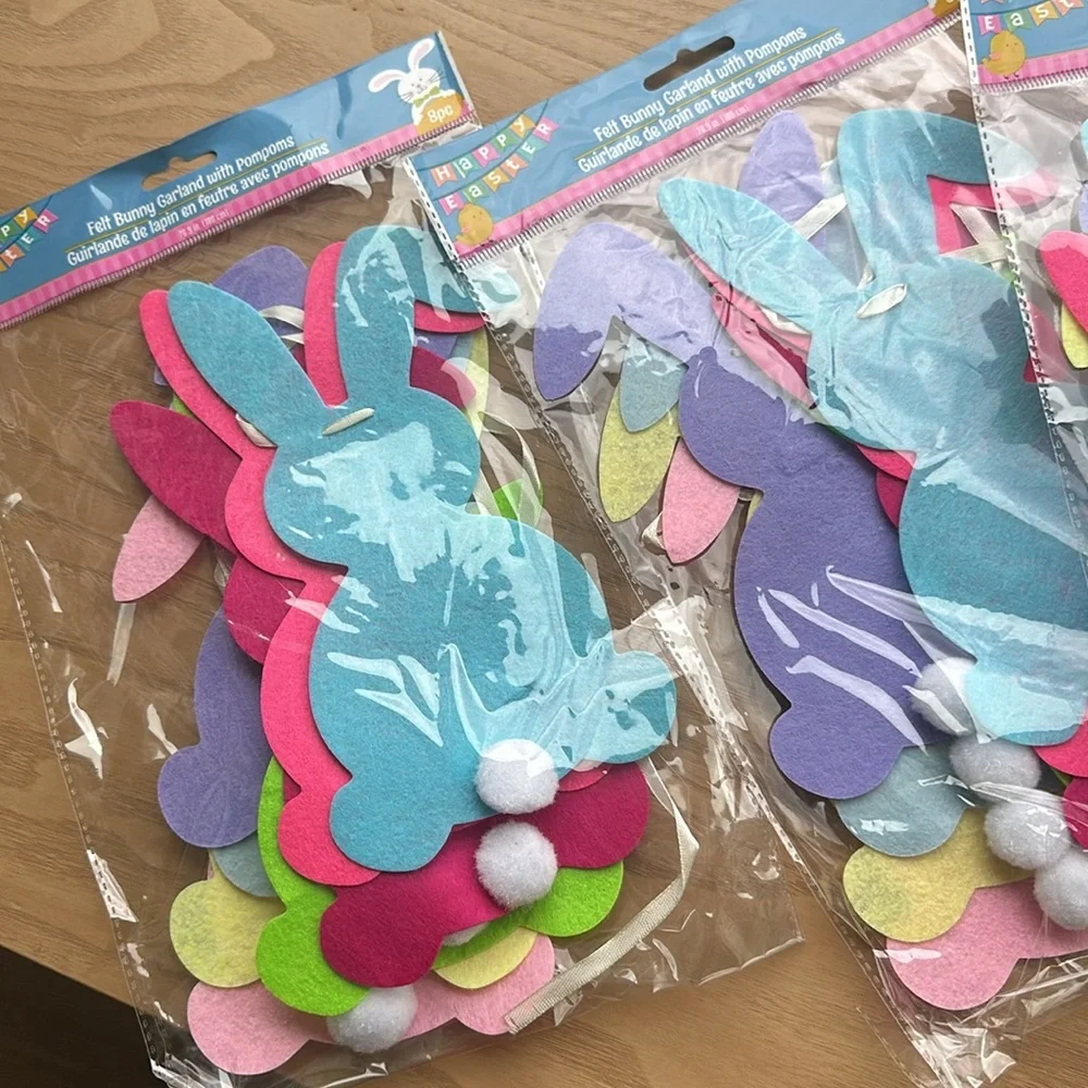 Easter bunny garland felt bunny with Pom Pom tail decoration school classroom